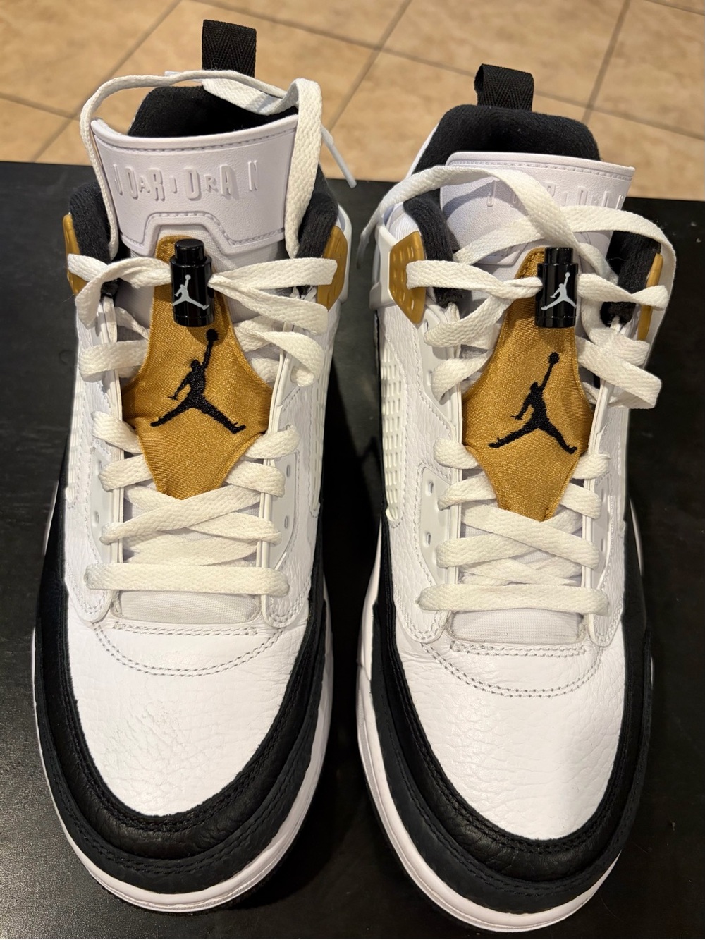 Nike Air Jordan Spizike Low White/Metallic Gold/Black size 10 men w/custom logos